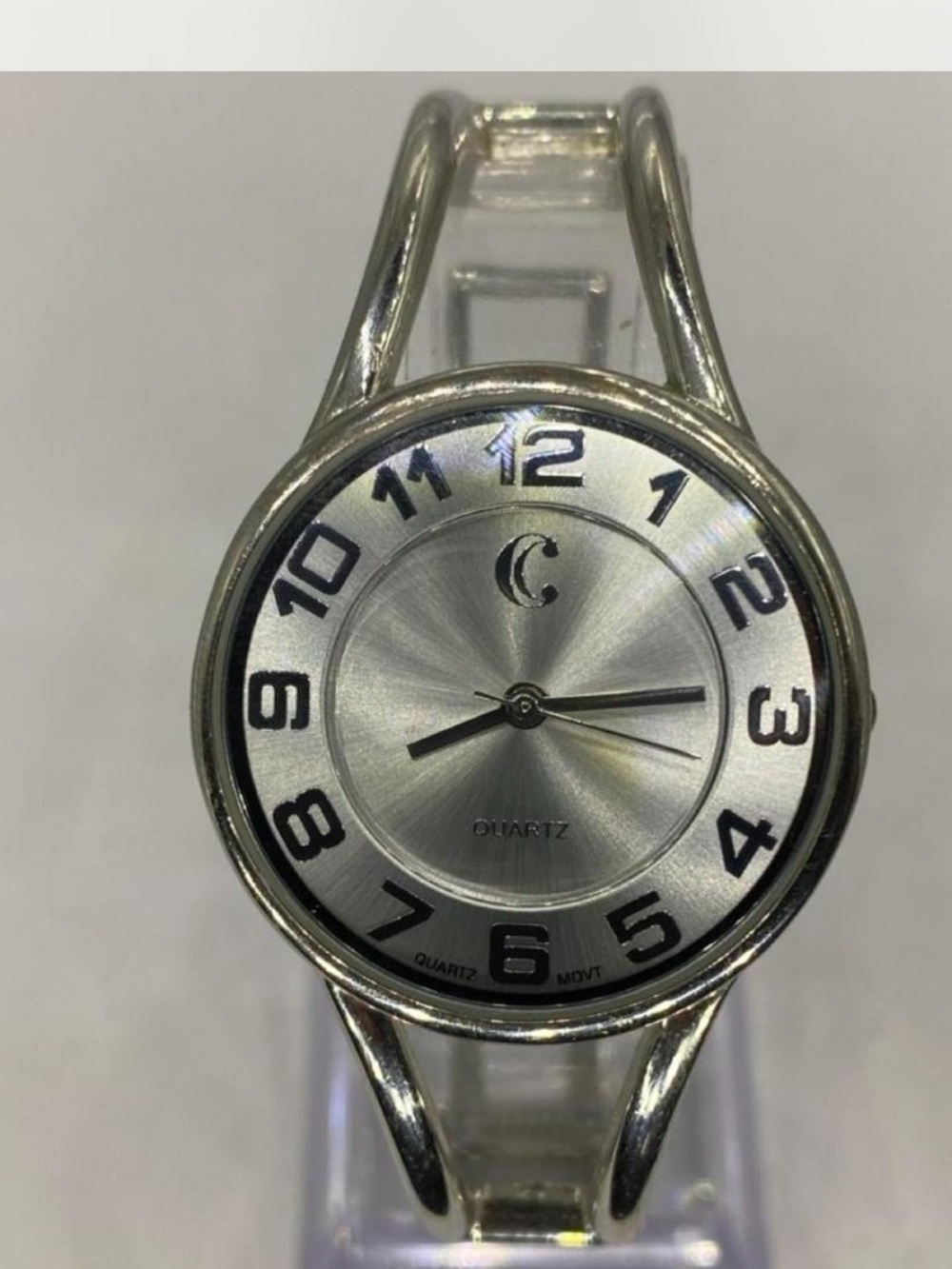 Charming Charlie *** Silver Quartz Bangle Watch /  Bold Numerals ***
